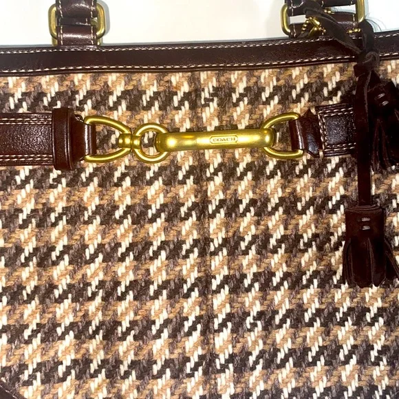 Coach | Bags | F10200 Houndstooth Hand bag | Rare Brown Tweed & leather buckled - Picture 4 of 12